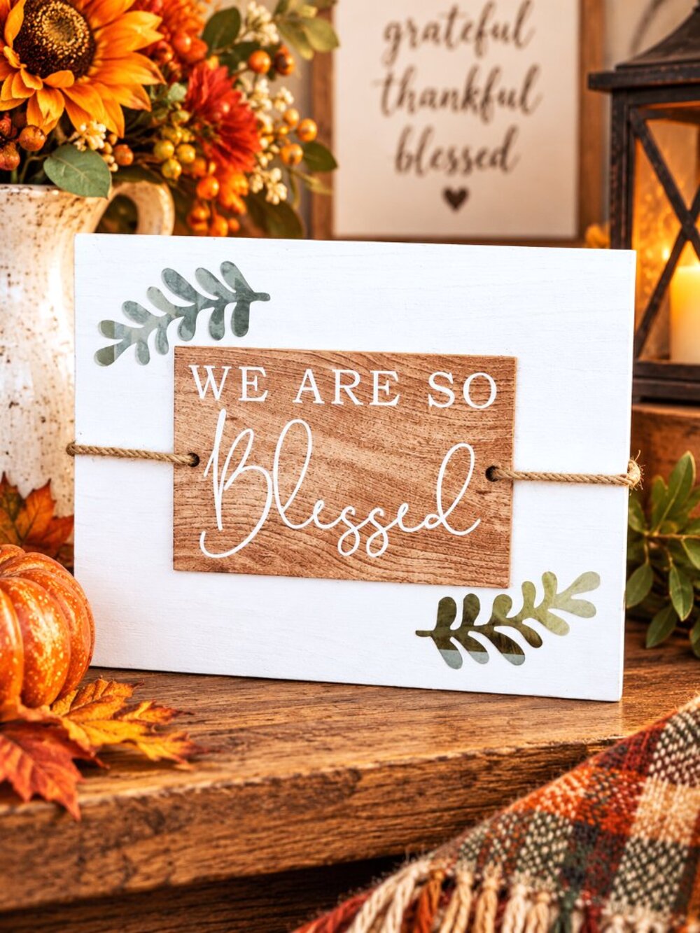 We Are So Blessed Wood Sign Farmhouse Botanical Rustic Home Holiday Wedding - Picture 2 of 4